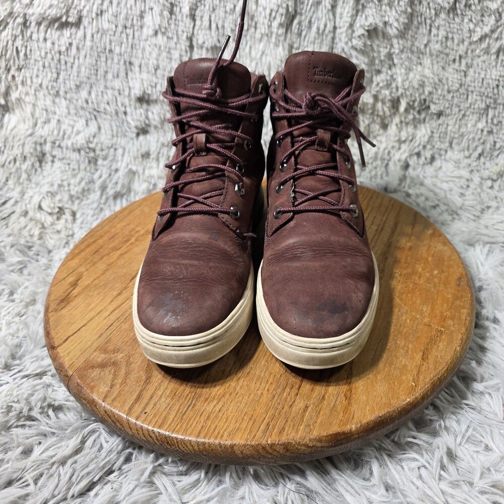 Timberland Dausette Ankle Sneaker Boots Women Sz 8 Burgundy Nubuck Leather Retro - Picture 2 of 9